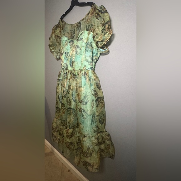 Hot Topic Aqua Mermaid-Print Sheer Midi Dress with Ruffle Hem - Picture 6 of 7